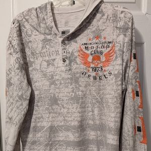 Men's XL Affliction Hoodie. Grey, black, burnt orange.